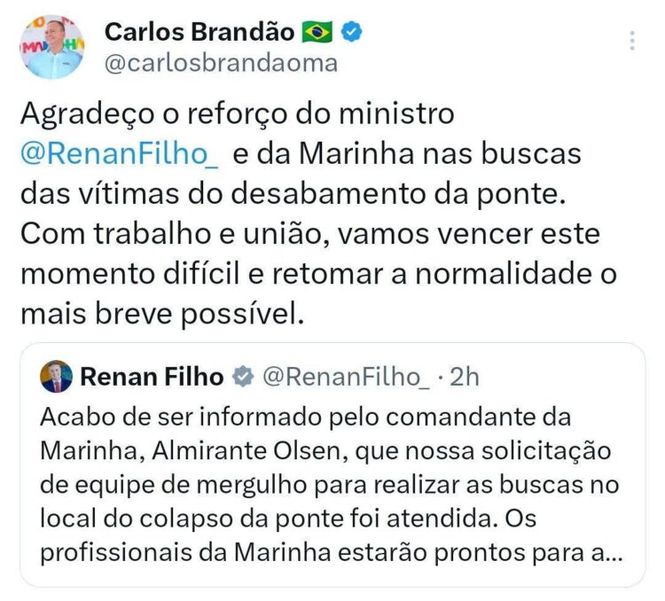 Em coletiva de imprensa, ministro dos Transporte anuncia cerca de R$ 150 milhões para reconstrução da ponte que liga o Maranhão ao Tocantins