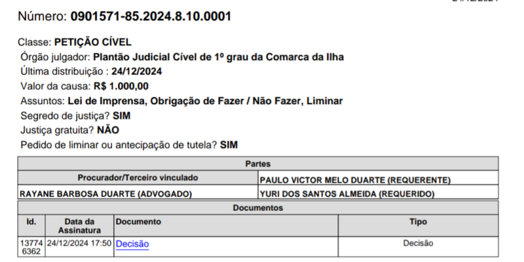 Justiça manda retirar postagem difamatória contra presidente da Câmara de São Luís