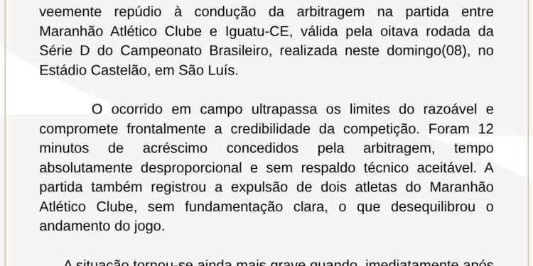 PROVIDÊNCIAS: FMF encaminha ofício à CBF após polêmicas na arbitragem de Maranhão x Iguatu pela Série D